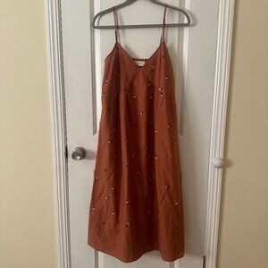 Universal Thread Rust Floral Embroidered Spaghetti Strap Sun Dress Size S